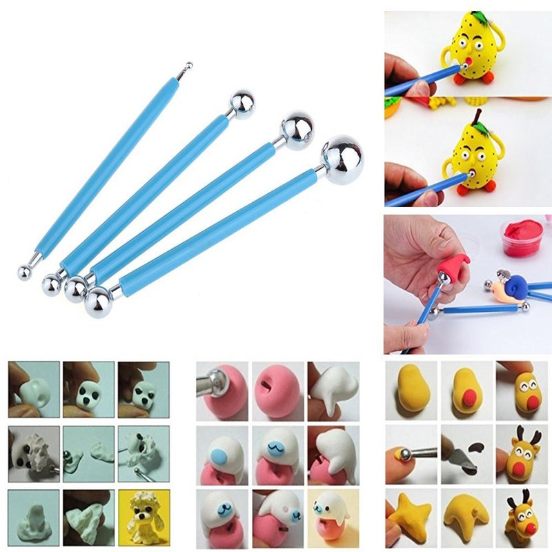 Ecjiuyi 9PCS Sculpting Tools,4PCS Double-Ended Metal Ceramic Clay Ball Stylus Dotting Tools and 5PCS 2 Way Silicone Polymer and Embossing Paper Flower Indentation Tool Set - Image 4